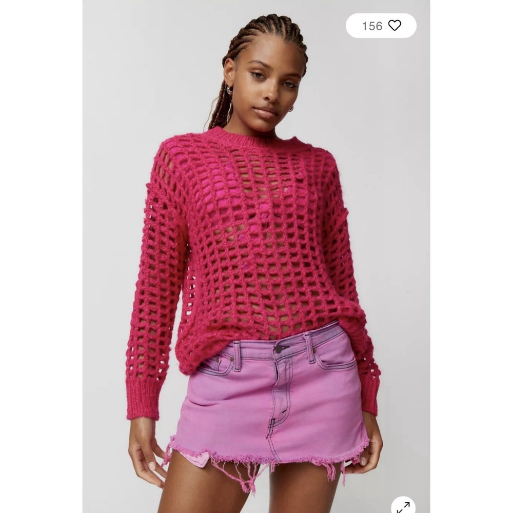 Urban Outfitters Women's SM Osaka Open Knit Sweater Pullover Boho Bright‎ Pink